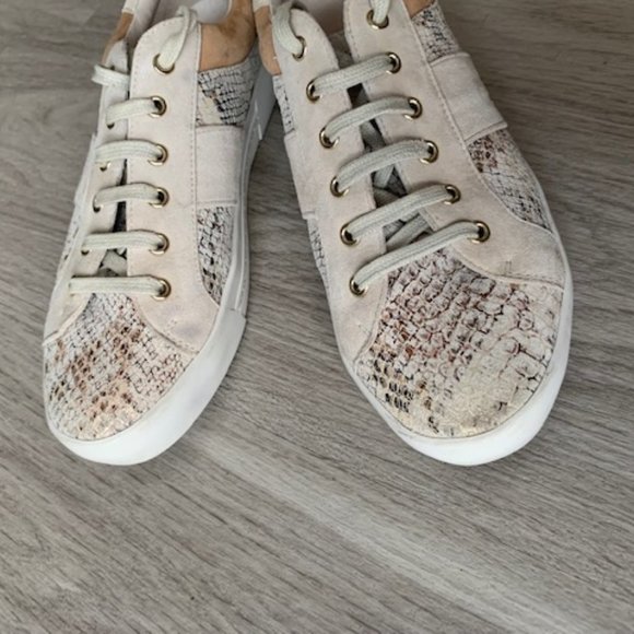 Joie Leather Suede Snakeskin Effect Low-Top Sneakers Sz 8,5 - Picture 7 of 13